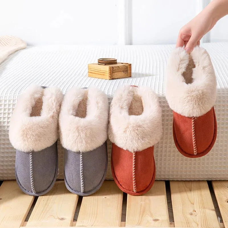 Womens Plush Warm Home Flat Slippers Soft Comfortable Winter Cotton Shoes Indoor Plush Slippers - Bonnie Lassio