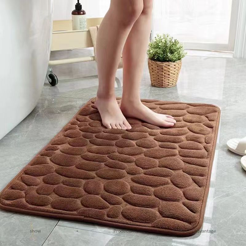 3D Non Slip Bathroom Mat Cobblestone Embossed Bath Mats Absorbent Doormat Carpet Door Floor Mats Machine Washable Quick Drying - Bonnie Lassio