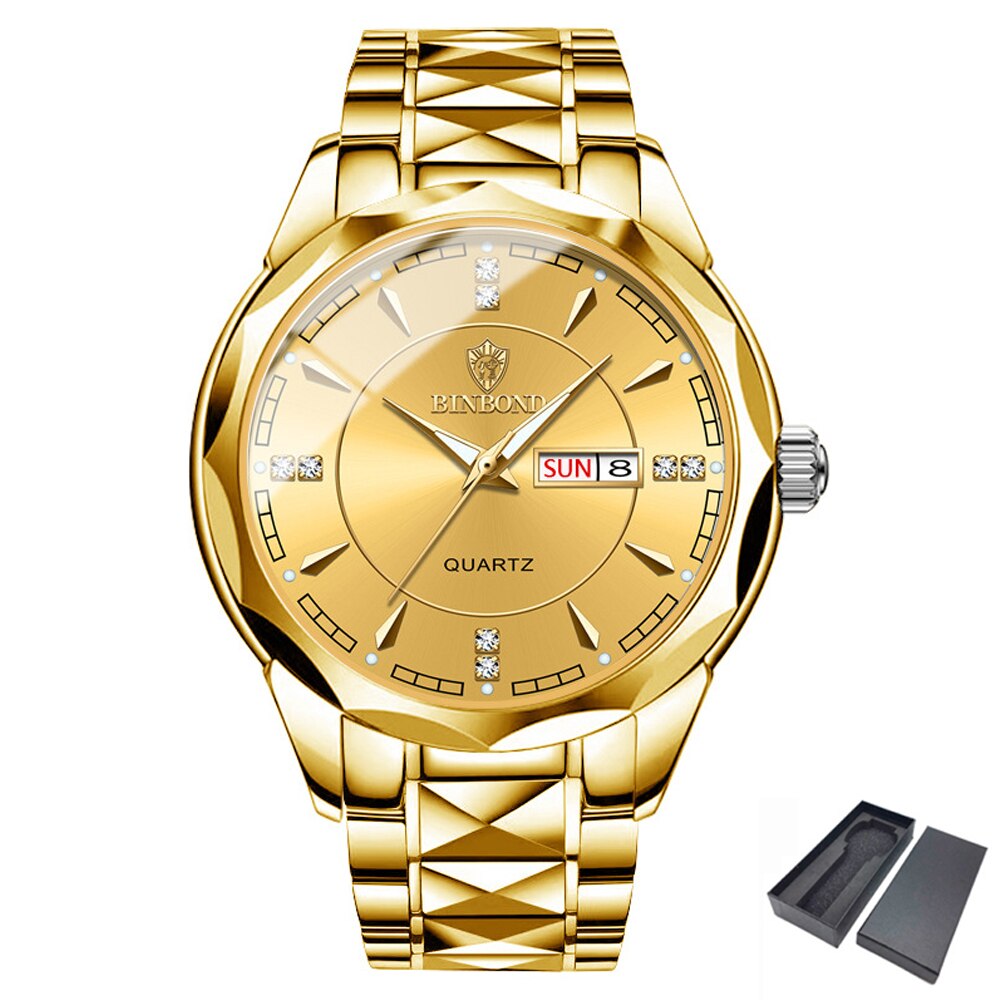 Men Gold Watch Luxury Quartz Mens Business Watches Fashon Day Date Male Clock Stainless Steel Waterproof Relogio Masculino 2023 - Bonnie Lassio