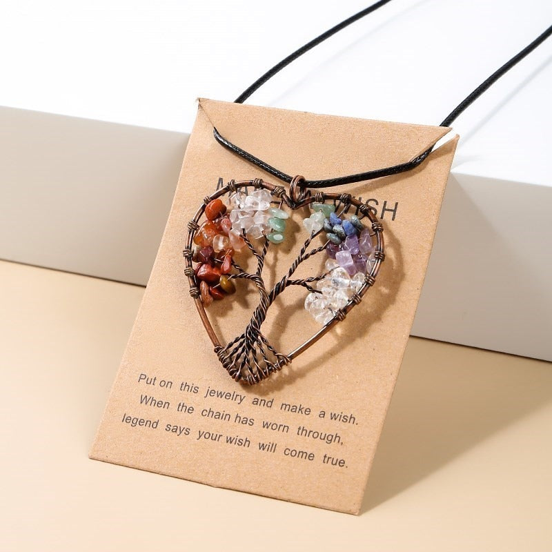 Change Better 7 Chakras Tree Of Life Pendant Necklace Gold Color Natural Crystal Chip - Bonnie Lassio