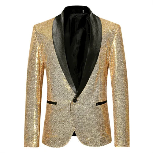 Jacket Fashion Men's Dance Party Sequin Suit Jacket Gold Silver Black Red - Bonnie Lassio