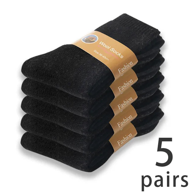 5 Pairs/set Wool Socks Women Hiking Winter Warm Thick Cozy Boot Thermal Solid Soft Sock for Ladies Crew Comfy Work Sock Men - Bonnie Lassio