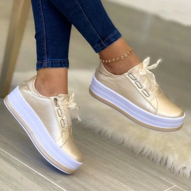 Womens Casual Trainers Shoes Slip On Pumps Thick Wedge Girls Fashion Footwear