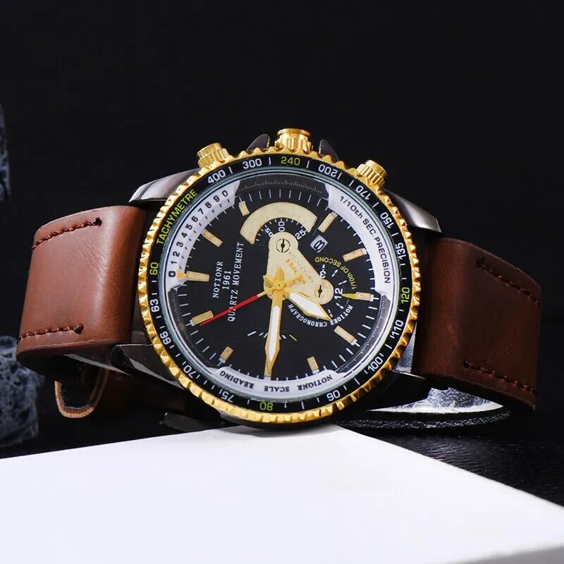 Fashion Mens Calendar Watches Male Business Casual Black Leather Quartz Watch Men Waterproof Wrist Watch - Bonnie Lassio