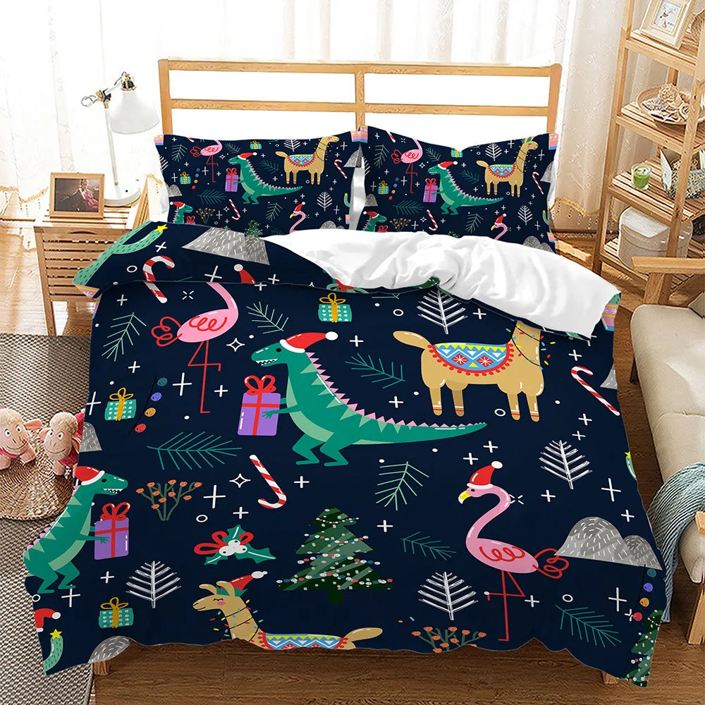 Christmas Bedding Set 3D Santa Elk Duvet Cover Bed Linens Full Twin Single 2/3PCS Kids Bedroom Quilt Comforter Cover Pillow Case - Bonnie Lassio