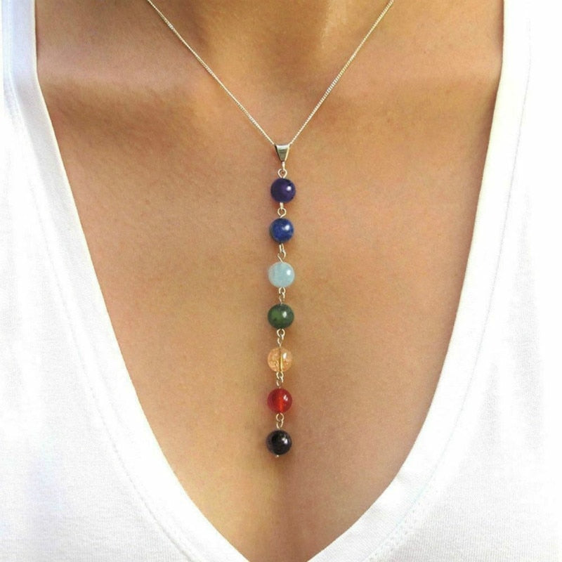 7 Chakra Gem Stone Beads Pendant Necklace Women Yoga Healing - Bonnie Lassio