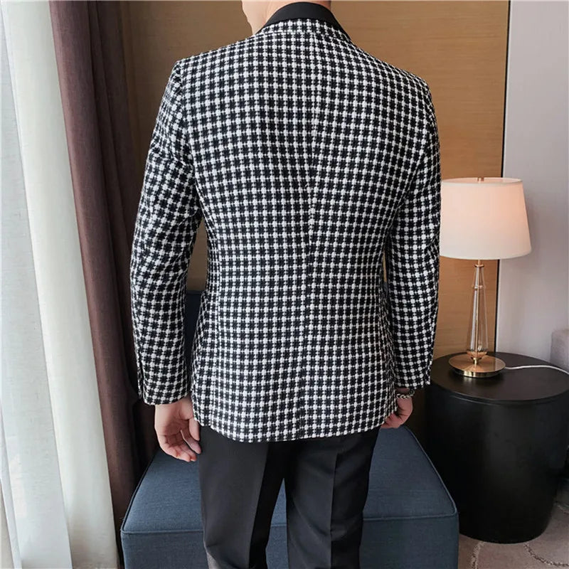 British Style Jacket Blazer Slim Fit Chequered