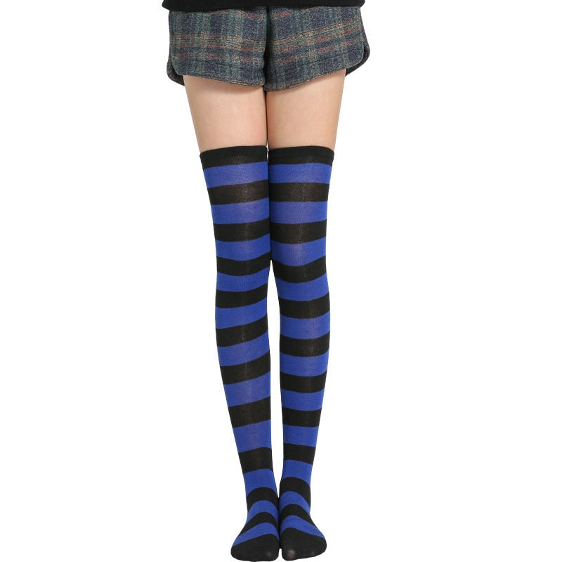 Long Tube Ladies Japanese Blue and White Striped Over-knee Socks Thigh High - Bonnie Lassio