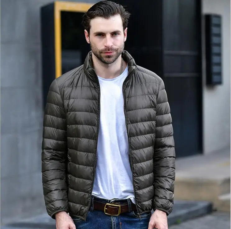 Autumn Ultralight Thin Down Coat Male Goose Feather Large Size Casual Short Jacket Men Standing Collar Down Jacket Wholesale - Bonnie Lassio