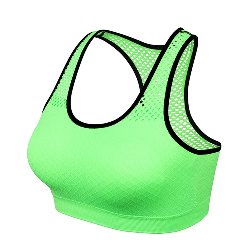 Mesh Sports Bra Hollow Out Sport Top Seamless Fitness Yoga Bras Women Gym Top Padded Running Vest Shockproof Push Up Crop Top - Bonnie Lassio