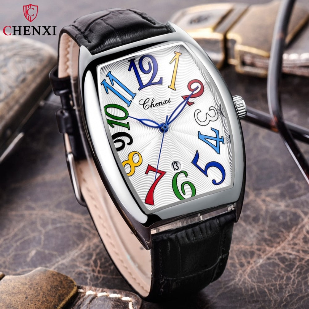 CHENXI Mens Watches Luminous Curved Glass Date Business Leather Strap Quartz Male Boy Gift Clock Relogio Masculino - Bonnie Lassio