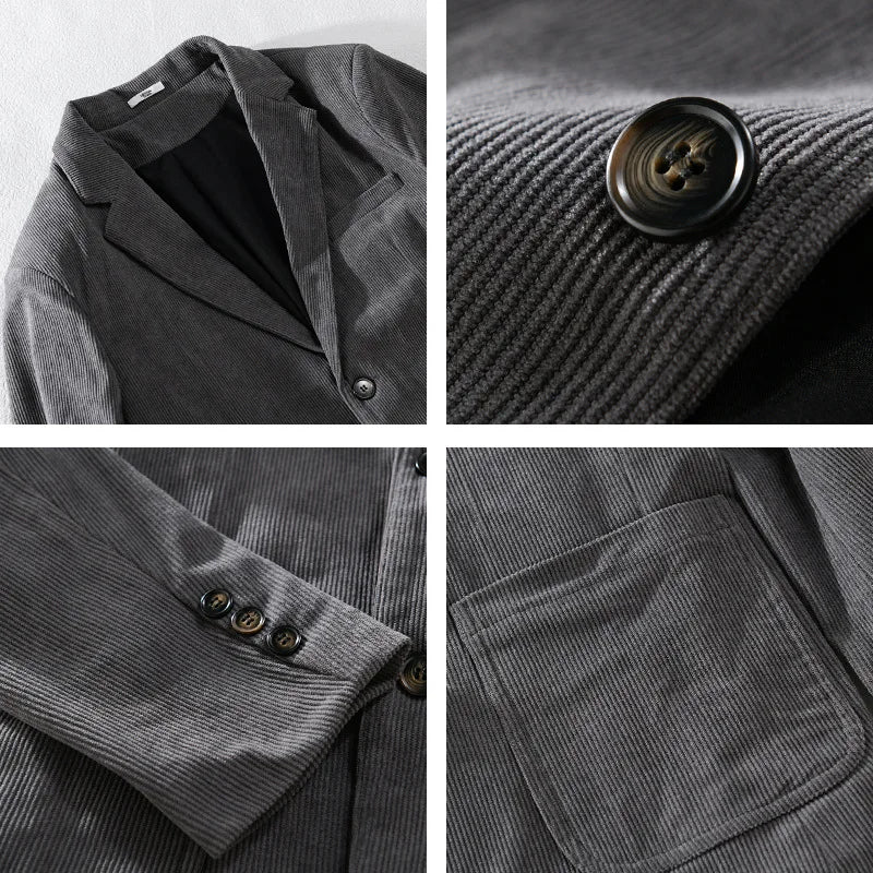 Autumn Winter New Men's Polyester 100% Blazers Button Up Corduroy Casual Coat - Bonnie Lassio