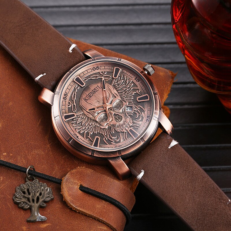 Retro Skull Watch for Men Luxury Steel Leather Strap Fashion Quartz Wristwatches Male Clock Gift Relogio Masculino Drop Shipping - Bonnie Lassio