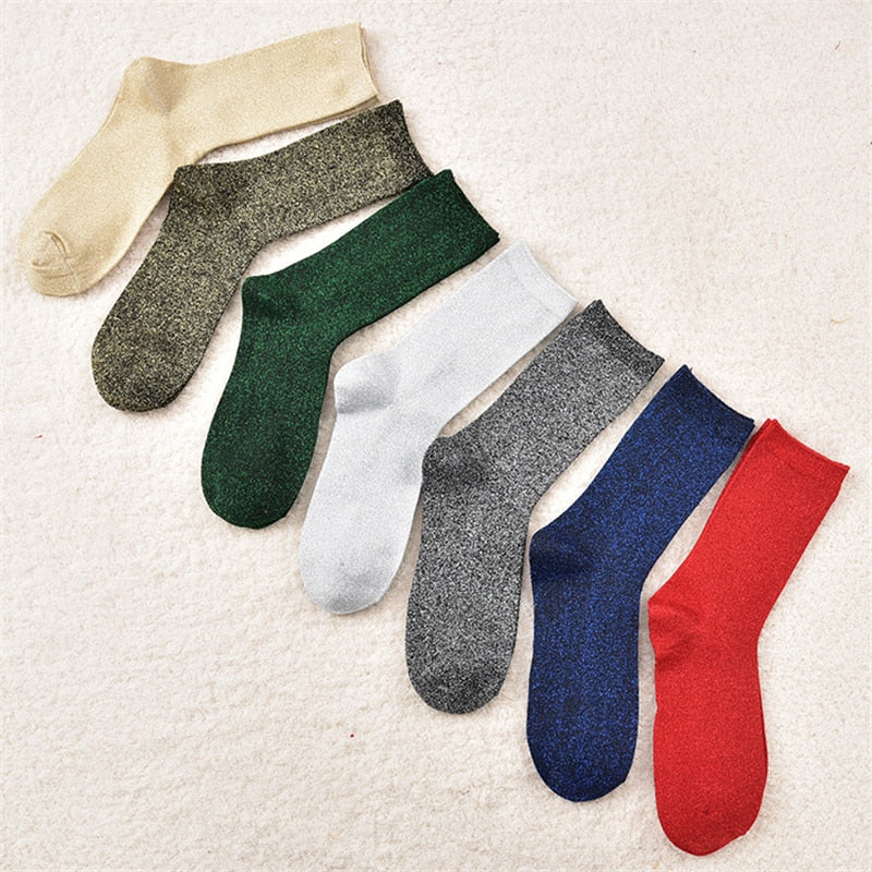 Women's Glittery Gold and Silver Coloured Thin Material Summer Socks. - Bonnie Lassio