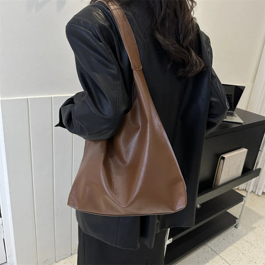 Womens Large Shoulder Handbag Casual Faux Leather Fashion Bag Brown Black Coffee