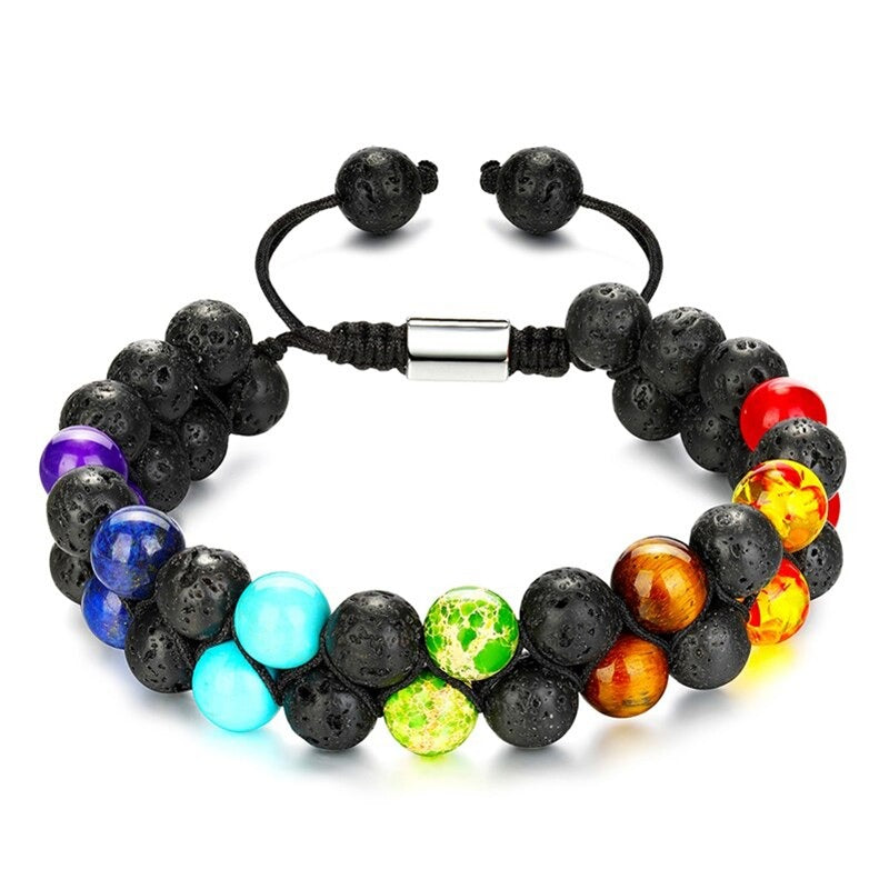 7 Chakra Stone Bead Yoga Meditation Bracelet Healing Crystal Double Layer Natural Gemstone Beaded Anxiety Bracelets for Women - Bonnie Lassio