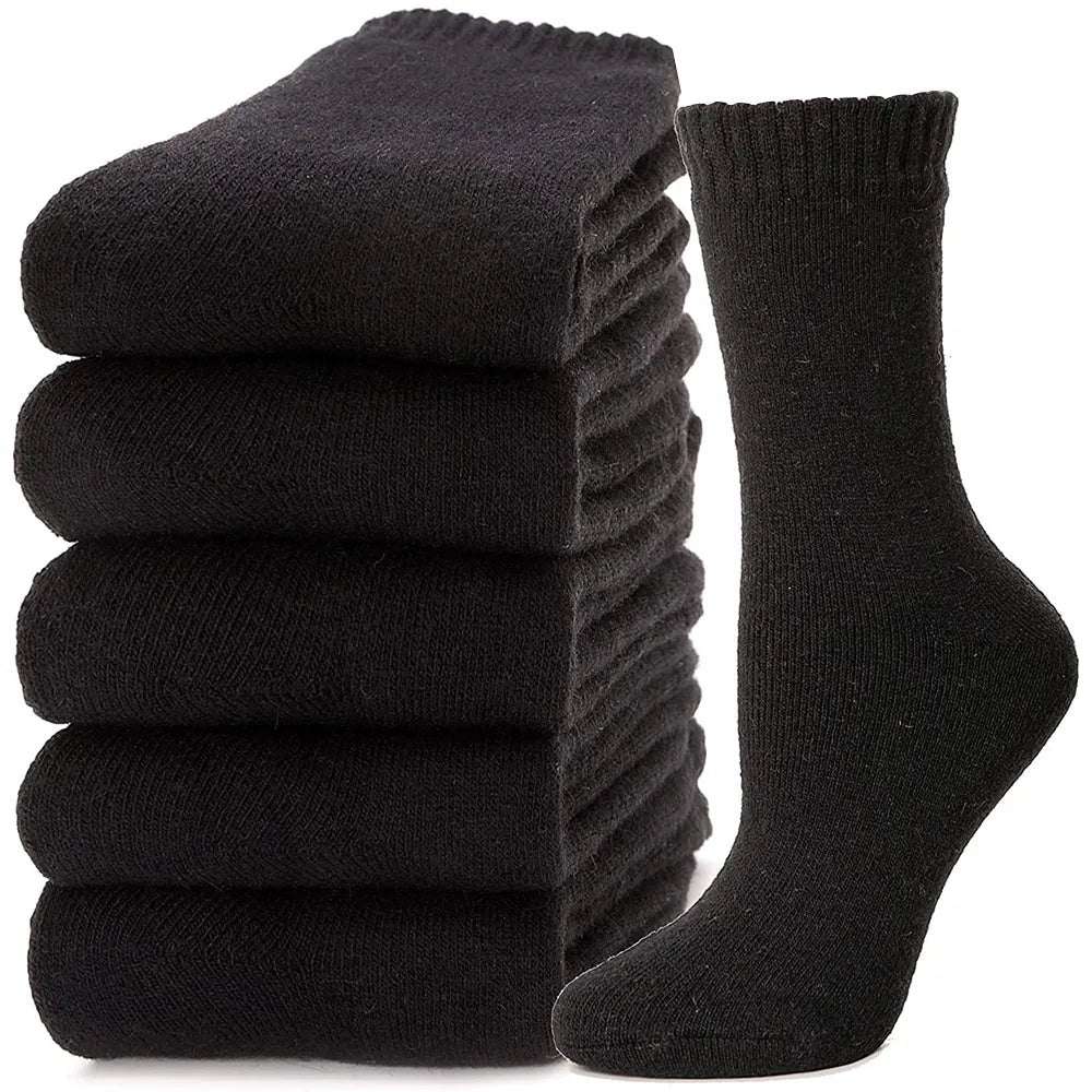 5 Pairs/set Wool Socks Women Hiking Winter Warm Thick Cozy Boot Thermal Solid Soft Sock for Ladies Crew Comfy Work Sock Men - Bonnie Lassio