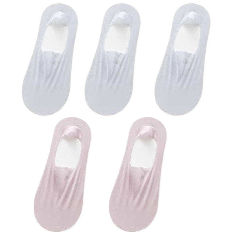 5 Pairs Women Invisible Boat Socks Breathable Silicone Non Slip Ultra Thin - Bonnie Lassio