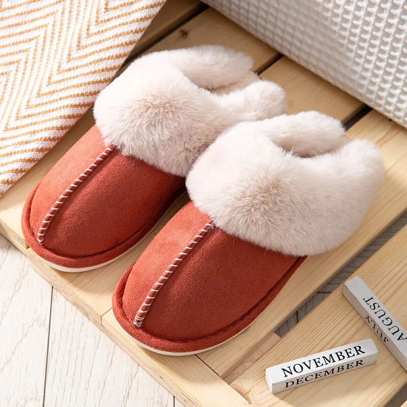 Womens Plush Warm Home Flat Slippers Soft Comfortable Winter Cotton Shoes Indoor Plush Slippers - Bonnie Lassio