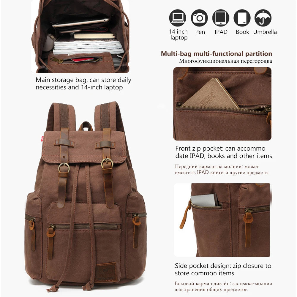 Fashion Men's Backpack Vintage Canvas Backpack School Bag Men's Travel Bags Large Capacity Travel Laptop Retro Bag Dropshipping - Bonnie Lassio