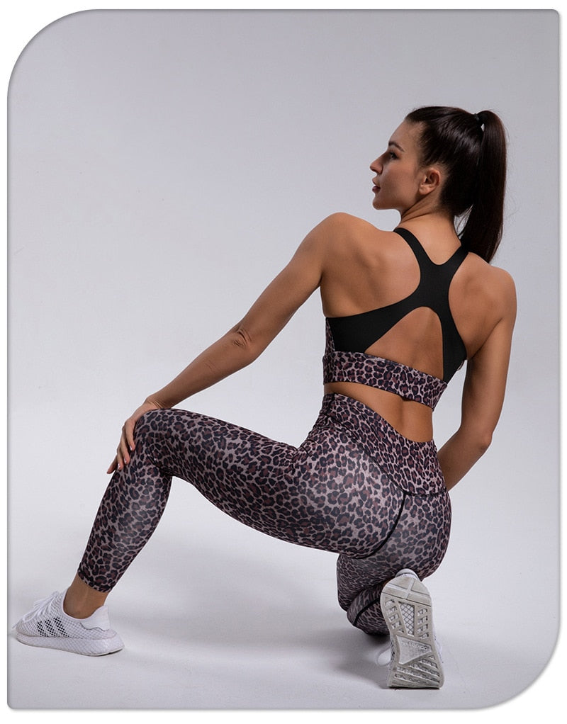 Leopard Print Yoga Set Women Clothing Free Shipping Quick Dry Women's Fitness Pants Sets Woman Outfits Women’s Gym Pants Suit - Bonnie Lassio