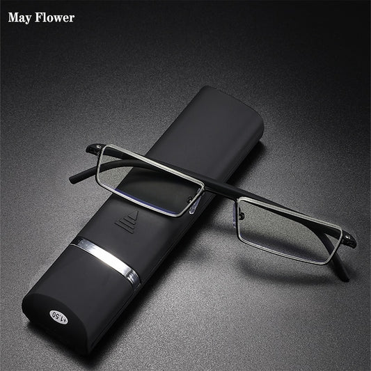 May Flower TR90 Presbyopic Glasses Man Blue Light Reading Glasses Men Metal Square Glasses For Sight Plus Lenses +1.75+2.25+2.75 - Bonnie Lassio