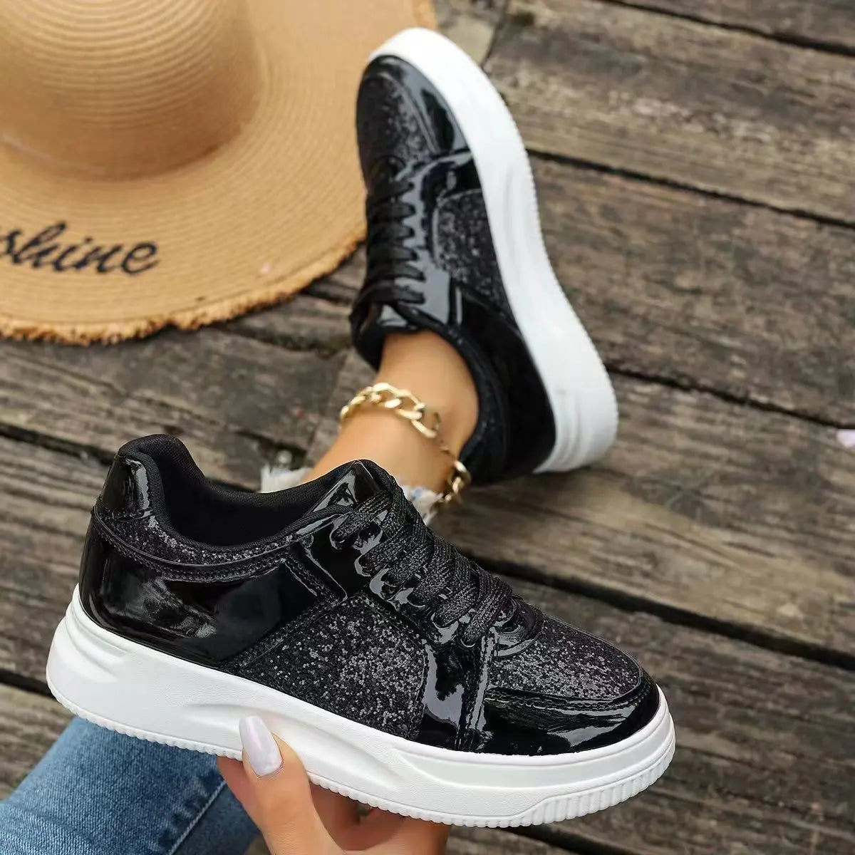 Womens Sequined Platform Shoes Thick Bottom Trainers Fashion Sneakers Girl Pumps