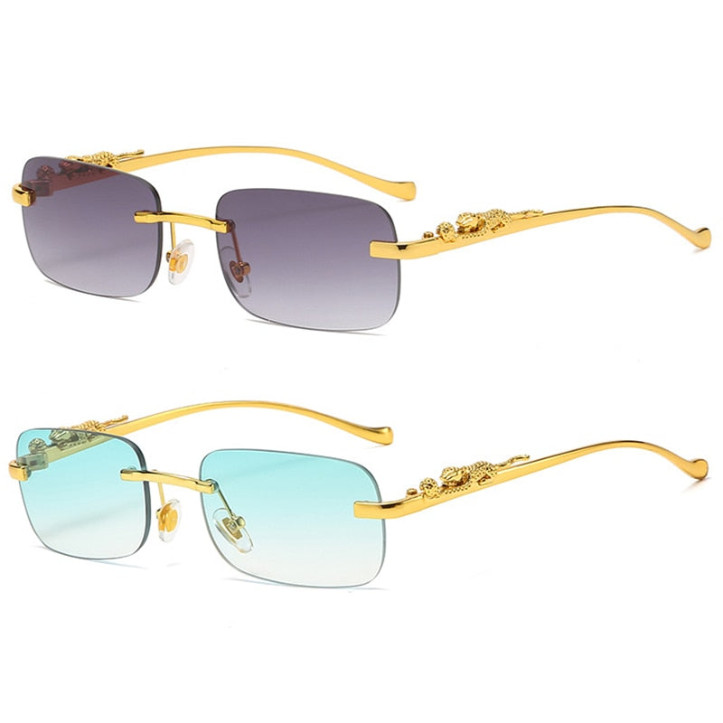 Rimless Rectangle Metal Leopard Sunglasses Frameless Tinted Glasses Unisex - Bonnie Lassio