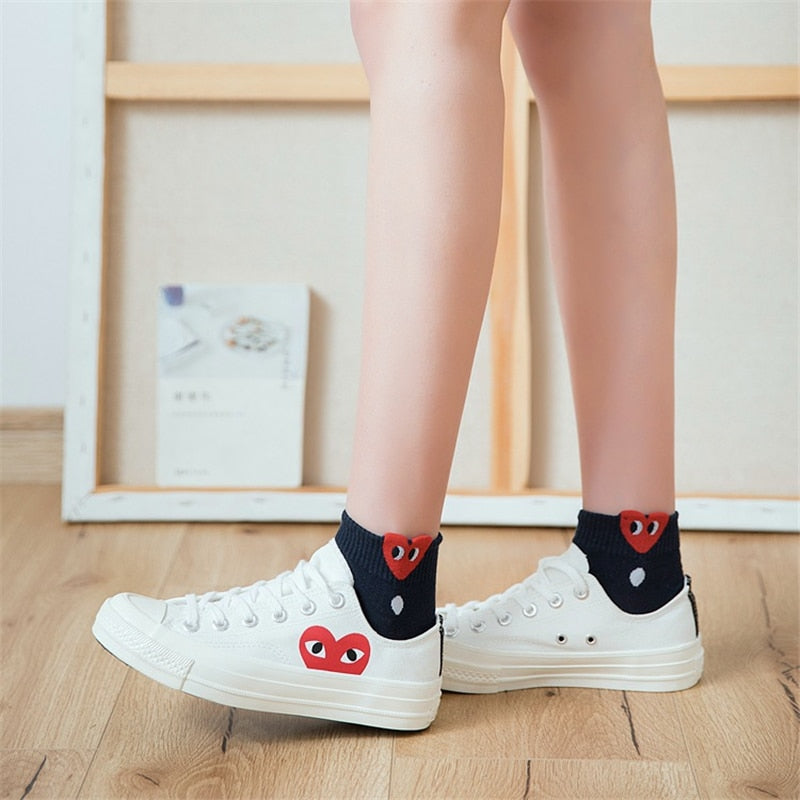 Kawaii Women 3D Ear socks Red Heart Pattern With Big Eyes Cute Campus Simple Basic Fresh Female Sokken Happy Socks Sweet Girls - Bonnie Lassio