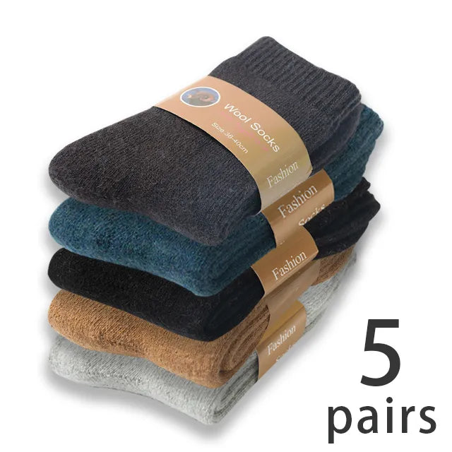 5 Pairs/set Wool Socks Women Hiking Winter Warm Thick Cozy Boot Thermal Solid Soft Sock for Ladies Crew Comfy Work Sock Men - Bonnie Lassio