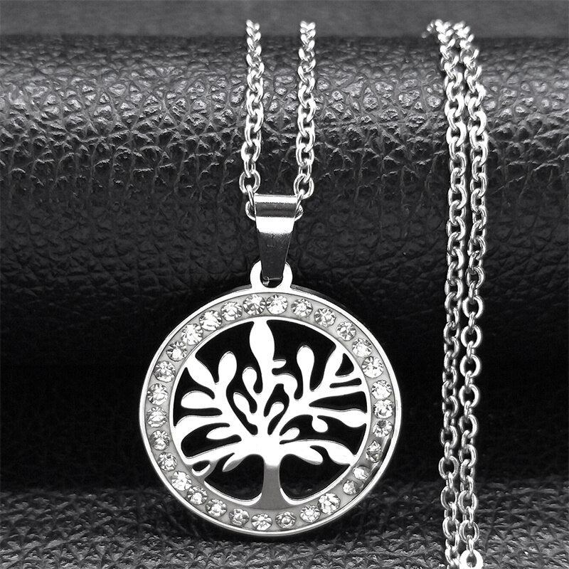 Aesthetic Tree of Life Chain Necklace for Women Men Stainless Steel Silver Colour - Bonnie Lassio