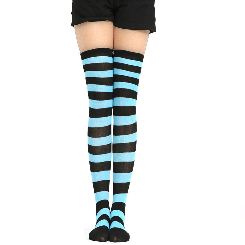 Long Tube Ladies Japanese Blue and White Striped Over-knee Socks Thigh High - Bonnie Lassio