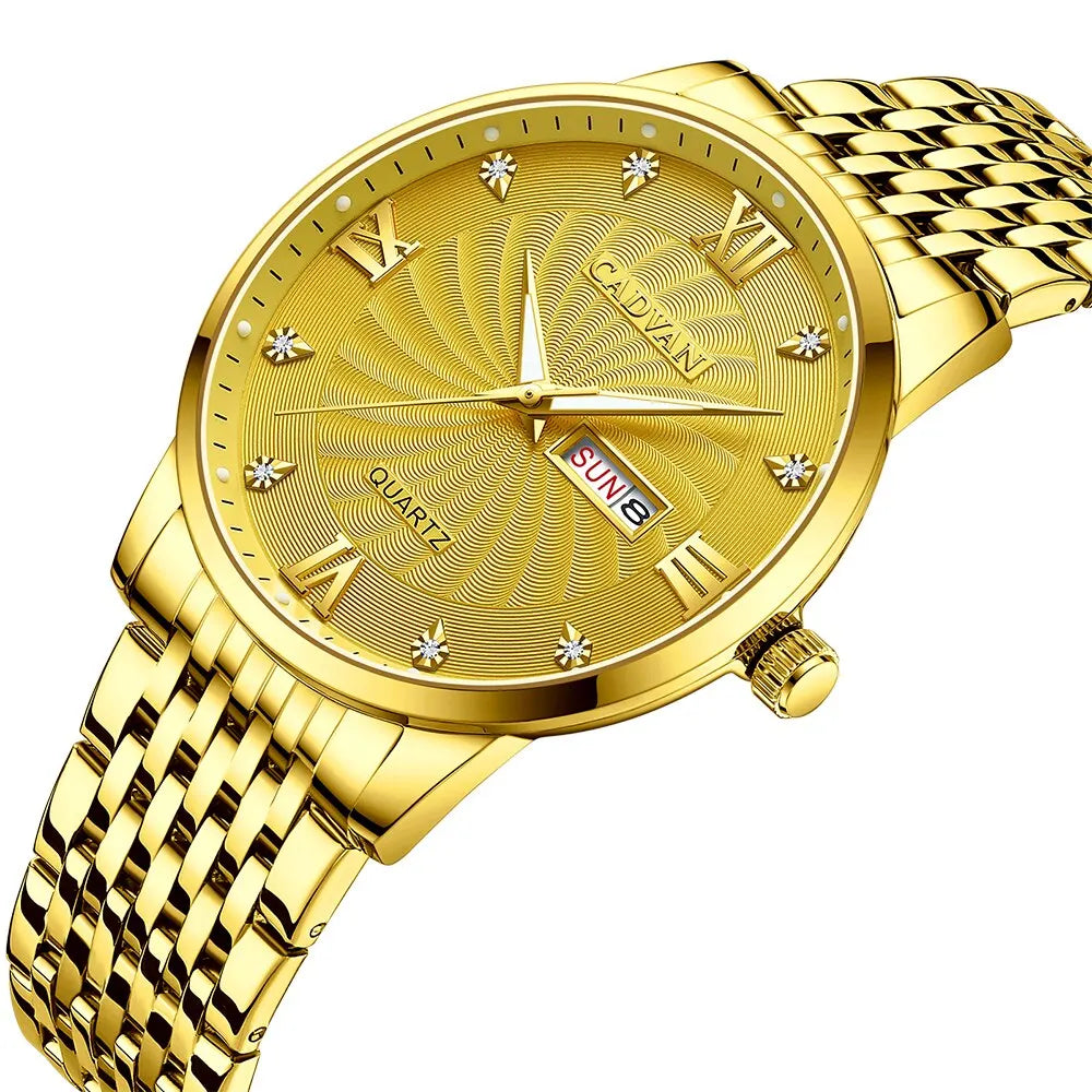 Golden Luxury Mens Watch Stainless Steel Date Clock Business Men Quartz Casual - Bonnie Lassio