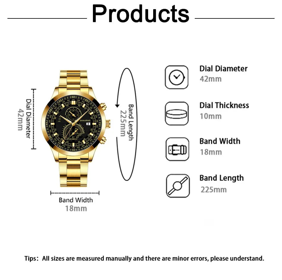 Watch Gift Set for Men Gold & Black with Gold Bracelet Watches High Quality UK - Bonnie Lassio