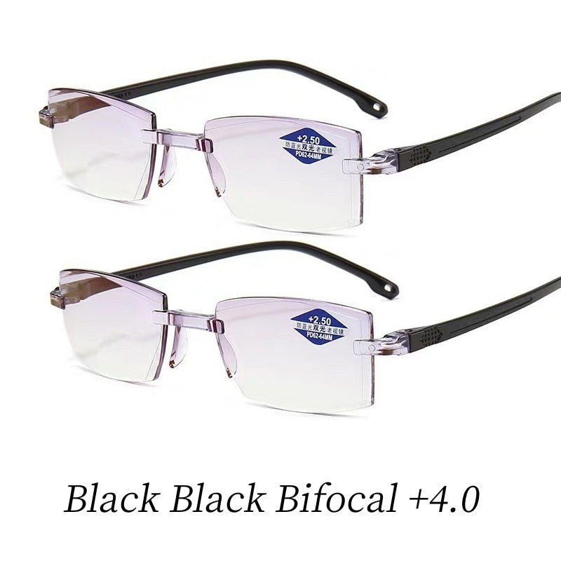 2PCS Rimless Bifocal Progressive Reading Glasses Men Women Near and Far Anti-blue Light Eyesglasses Rectangular Glasses Eyewear - Bonnie Lassio