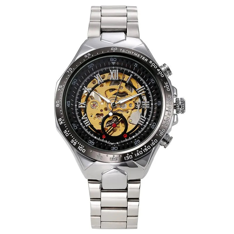 Automatic Mechanical Watch Mens with Gold Rhinestones Bracelet Fashion - Bonnie Lassio