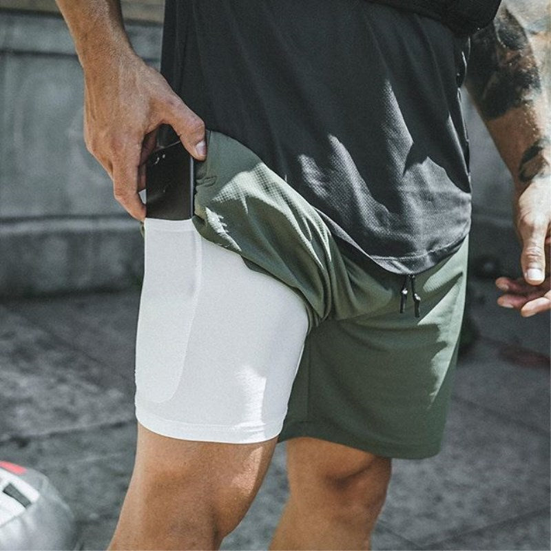 Mens Sports Summer New Double Layer Mobile Phone Pants Gym - Bonnie Lassio