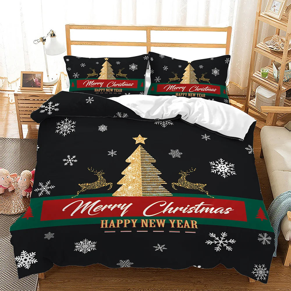 Christmas Bedding Set 3D Santa Elk Duvet Cover Bed Linens Full Twin Single 2/3PCS Kids Bedroom Quilt Comforter Cover Pillow Case - Bonnie Lassio