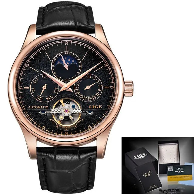 Men Watches Automatic Mechanical Watch Tourbillon Clock Genuine Leather Waterproof Watch Men Military Wristwatch Man - Bonnie Lassio