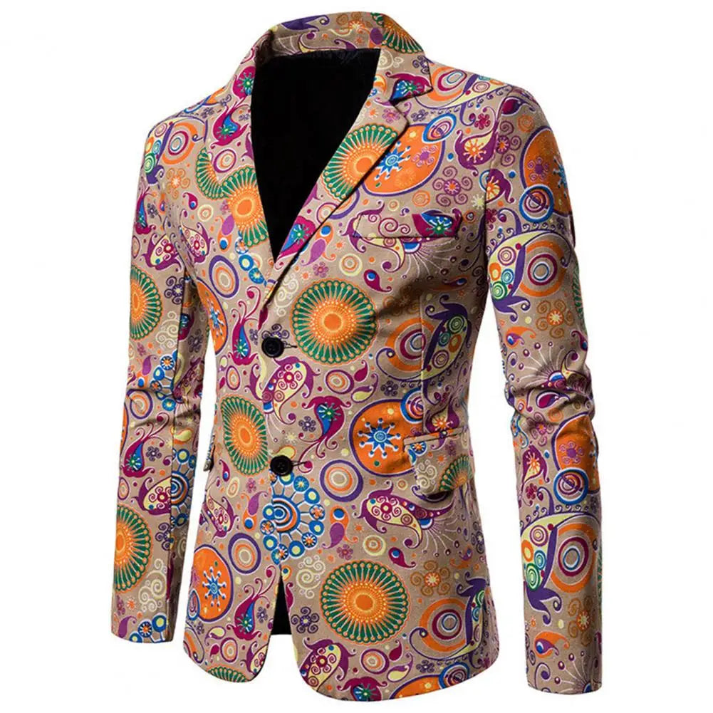 Mens Blazer African Style Characteristics Print Turndown Collar Single Breasted Slim Lapel - Bonnie Lassio