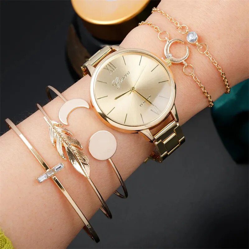 6pcs Set Luxury Women Watches Set Bracelet Wristwatches Fashion Ladies Quartz Watch Dress Female Clock Montre Relogio Feminino - Bonnie Lassio