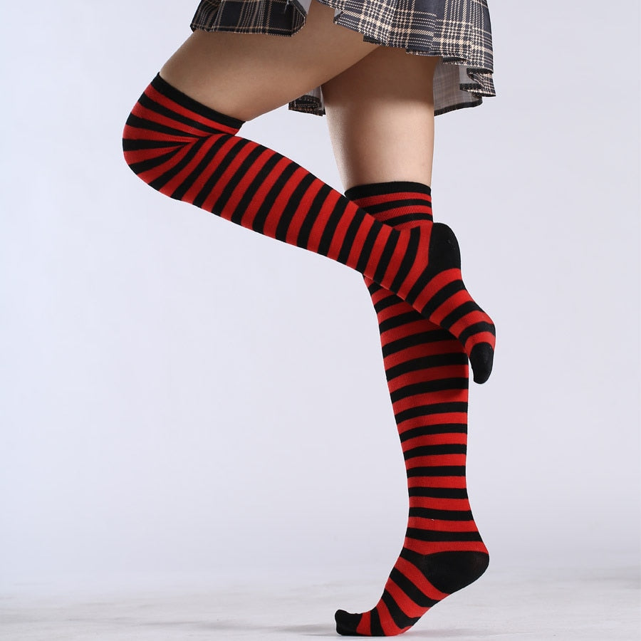 Long Tube Ladies Japanese Blue and White Striped Over-knee Socks Thigh High - Bonnie Lassio