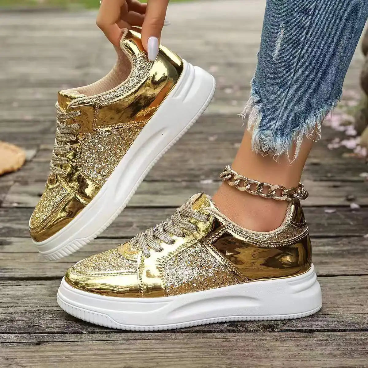 Womens Sequined Platform Shoes Thick Bottom Trainers Fashion Sneakers Girl Pumps