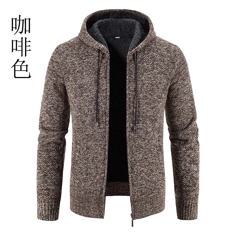 Men's Winter Jacket with Plush and Thick Hooded Knit Cardigan Jacket Zipper - Bonnie Lassio