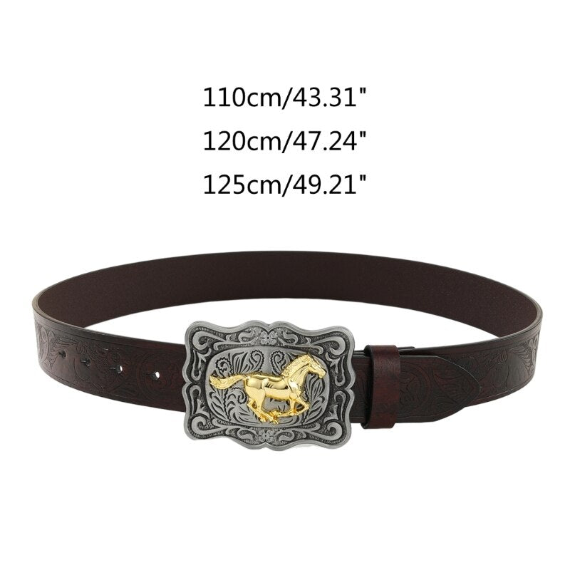 Running Horse Belt Buckle Belt Vintage Western Belt Cowboy Belts For Men Western With Big Buckle Leather Belt Jeans Belt R7RF - Bonnie Lassio