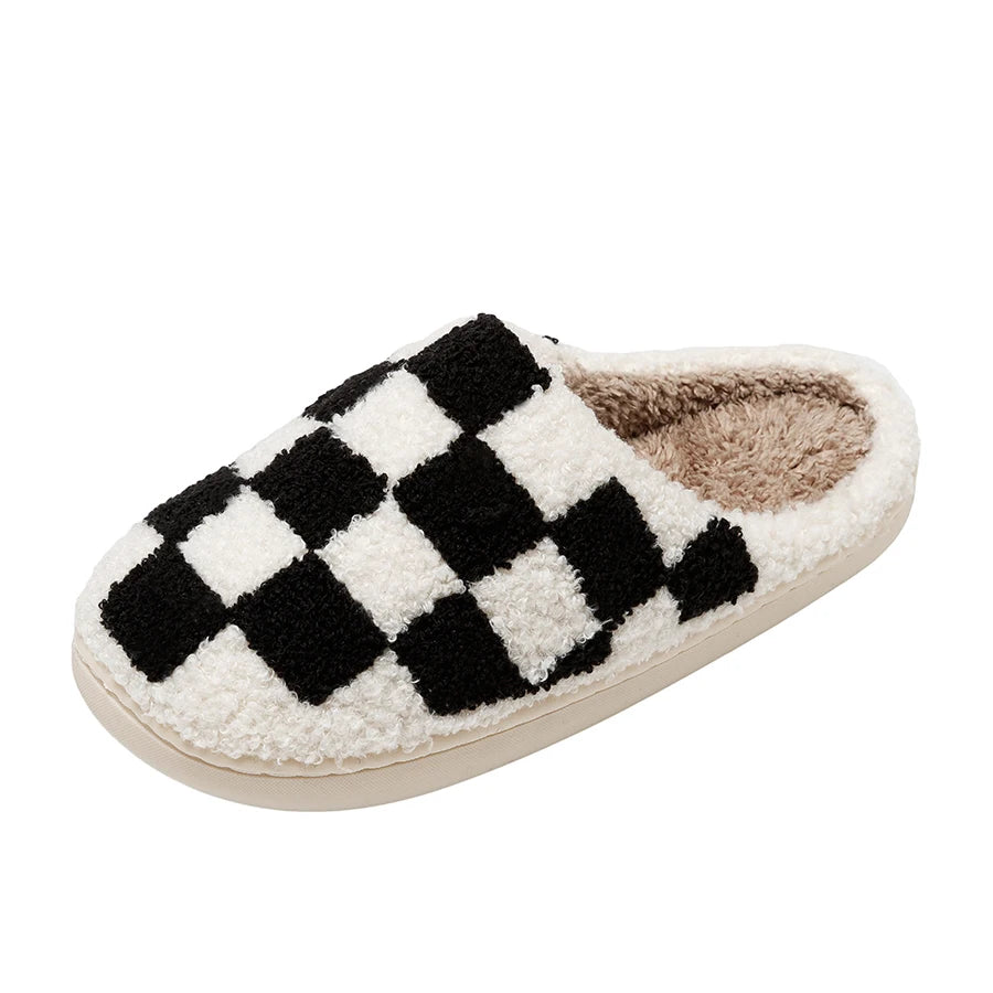 Fuzzy Slippers Fashion Checkered Plush Cozy Unisex - Bonnie Lassio