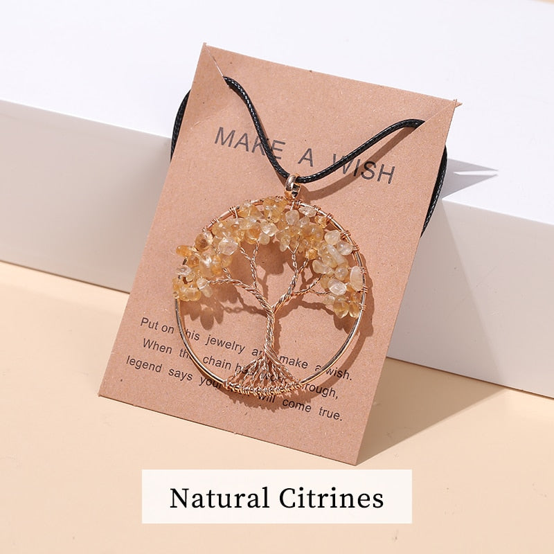 Change Better 7 Chakras Tree Of Life Pendant Necklace Gold Color Natural Crystal Chip - Bonnie Lassio