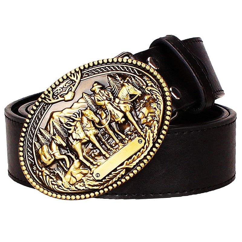 American Flag Wild Western Cowboy Belt Pu Leather Metal Copper Buckle - Bonnie Lassio