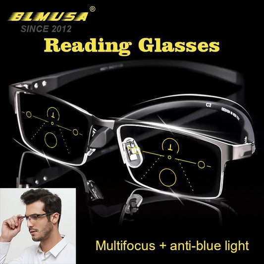 BLMUSA New Progressive Multifocal Reading Glasses Men Handsome Anti Blue Light Prescription Glasses Eye Glasses Frames For Men - Bonnie Lassio