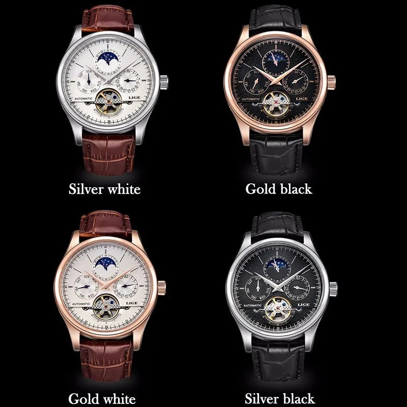 Men Watches Automatic Mechanical Watch Tourbillon Clock Genuine Leather Waterproof Watch Men Military Wristwatch Man - Bonnie Lassio